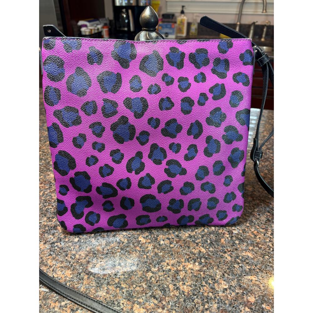 Vera Bradley Faux Leather Crossbody Purple Black Blue Cheetah Print - Picture 2 of 11